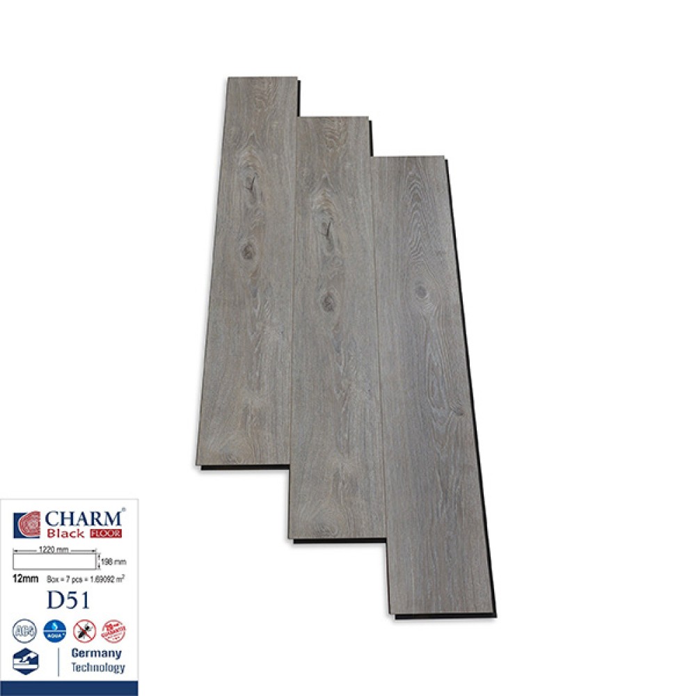 Sàn Gỗ Công Nghiệp Charm Wood Cốt Đen D51 12mm
