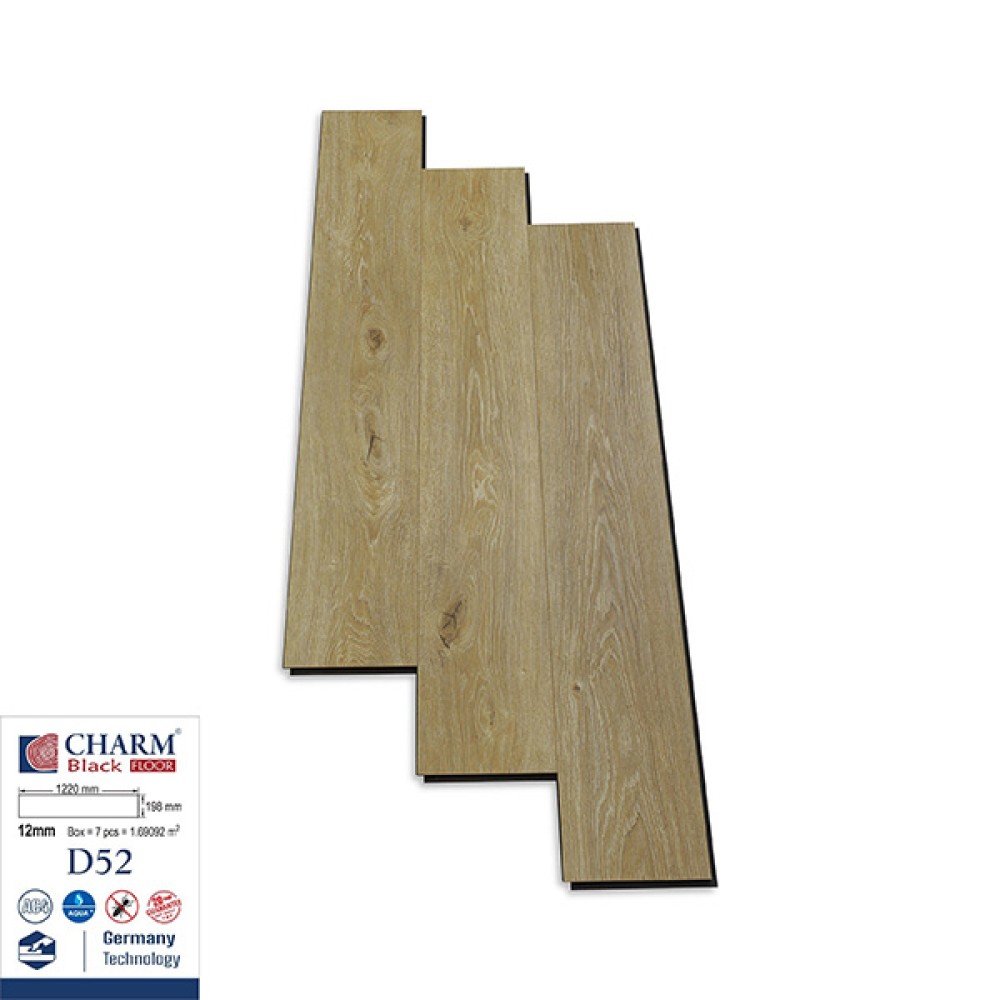 Sàn Gỗ Công Nghiệp Charm Wood Cốt Đen D52 12mm