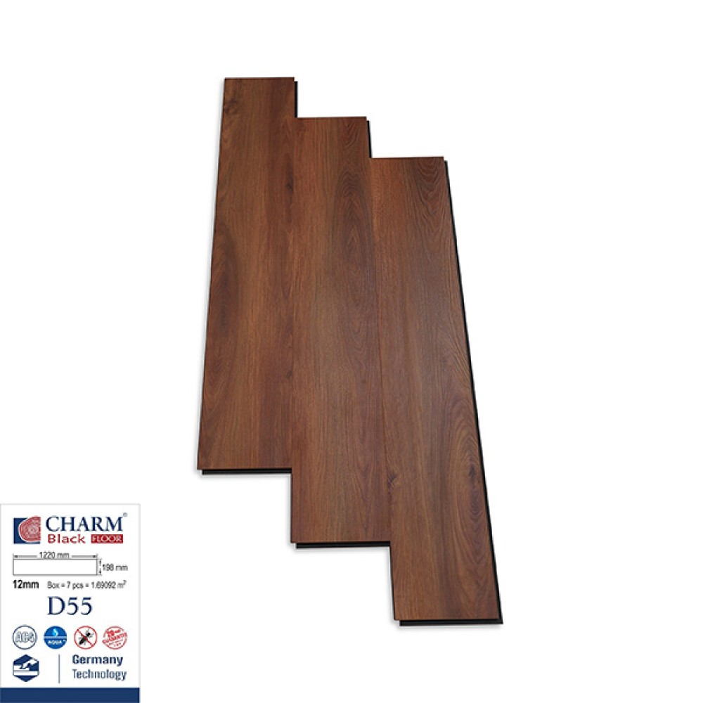 Sàn Gỗ Công Nghiệp Charm Wood Cốt Đen D55 12mm