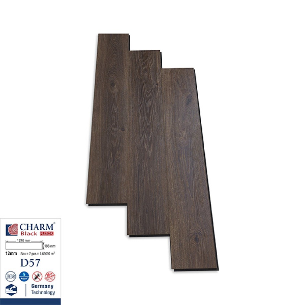 Sàn Gỗ Công Nghiệp Charm Wood Cốt Đen D57 12mm