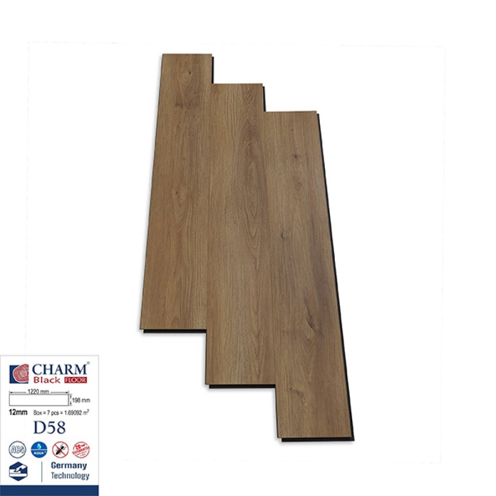 Sàn Gỗ Công Nghiệp Charm Wood Cốt Đen D58 12mm