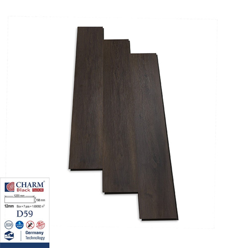 Sàn Gỗ Công Nghiệp Charm Wood Cốt Đen D59 12mm