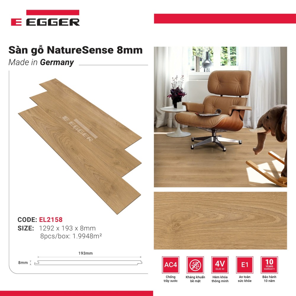 Sàn gỗ Egger 8mm Classic EL2158